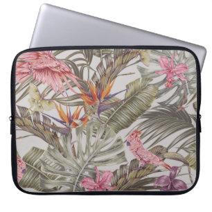 Tropische bloemen, palmbladeren, paradijsvogel laptop sleeve