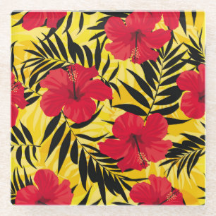 Tropische bloemen palmbladeren, patroon. glazen onderzetter