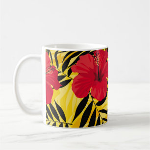 Tropische bloemen palmbladeren, patroon. koffiemok