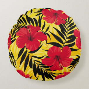 Tropische bloemen palmbladeren,  patroon. rond kussen