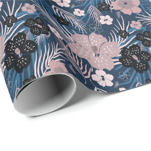 Tropische bloemen palmbladeren textuur cadeaupapier (Rol Hoek)