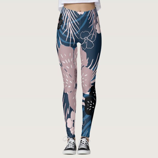 Tropische bloemen palmbladeren textuur leggings (Voorkant)