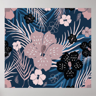 Tropische bloemen palmbladeren textuur poster