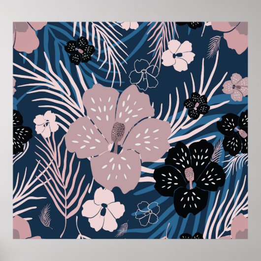 Tropische bloemen palmbladeren textuur poster (Voorkant)