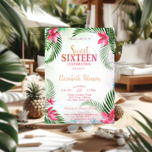 Tropische Bloemen Palmbladeren Zomer Sweet 16 Fees Kaart