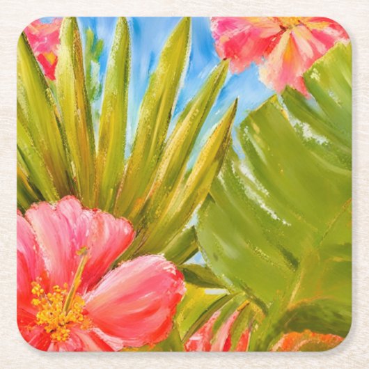 Tropische bloemen, palmen, Hawaï Kartonnen Onderzetters (Voorkant)