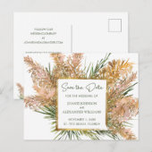 Tropische Bloemen Pampas Grass Bruiloft Save the D Aankondigingskaart (Voorkant / Achterkant)