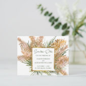 Tropische Bloemen Pampas Grass Bruiloft Save the D Aankondigingskaart (Staand voorkant)