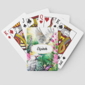 Tropische bloemen papegaaien monogram oerwoud voge pokerkaarten (Achterkant)