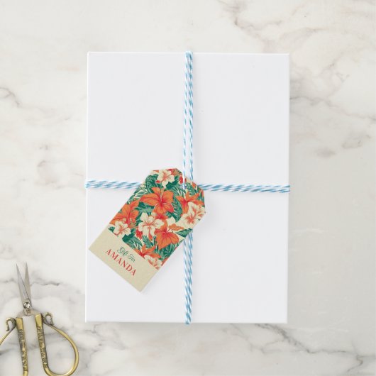 Tropische bloemen patroon Hawaïaanse sfeer Cadeaulabel (Met Touw)