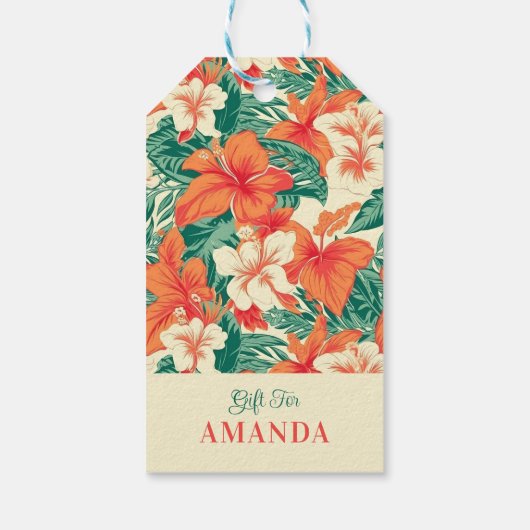 Tropische bloemen patroon Hawaïaanse sfeer Cadeaulabel (Achterkant)