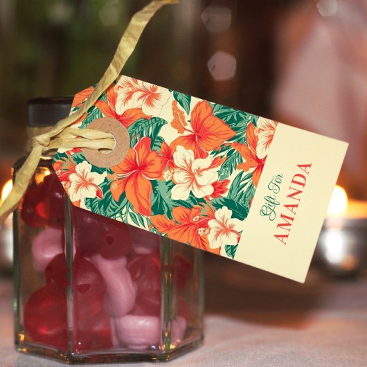 Tropische bloemen patroon Hawaïaanse sfeer Cadeaulabel