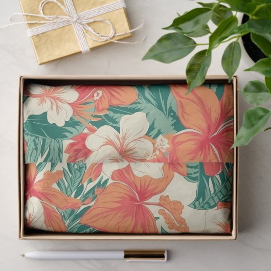 Tropische bloemen patroon Hawaïaanse sfeer Tissuepapier (Geschenk)