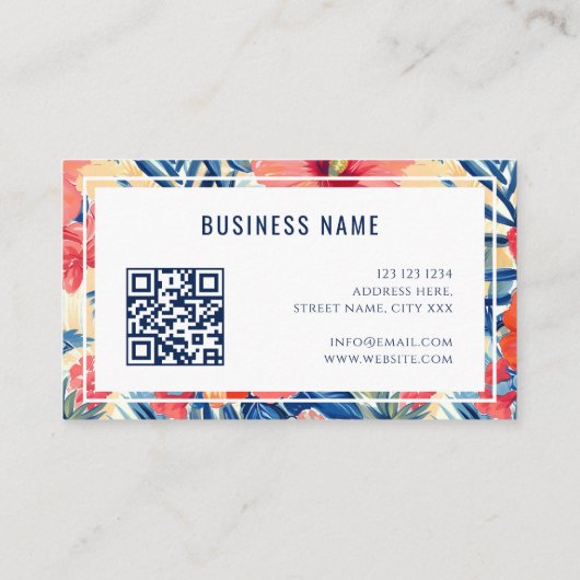 Tropische Bloemen Patroon Hibiscus Bloemen QR Code Visitekaartje (Achterkant)