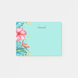 Tropische Bloemen Persoonlijk Teal 4x3 Post-it® Notes