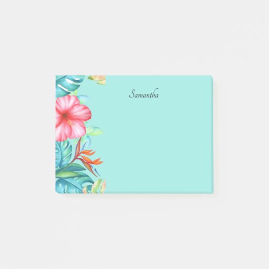 Tropische Bloemen Persoonlijk Teal 4x3 Post-it® Notes (Voorkant)