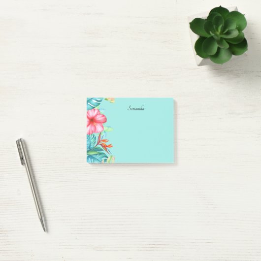 Tropische Bloemen Persoonlijk Teal 4x3 Post-it® Notes (Kantoor)