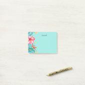 Tropische Bloemen Persoonlijk Teal 4x3 Post-it® Notes (Op bureau)