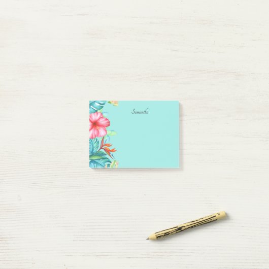 Tropische Bloemen Persoonlijk Teal 4x3 Post-it® Notes (Op bureau)