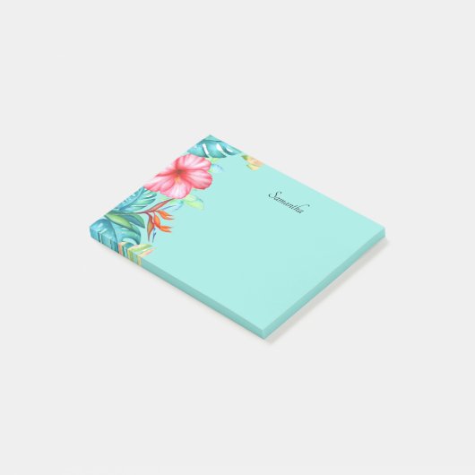 Tropische Bloemen Persoonlijk Teal 4x3 Post-it® Notes (Schuin)
