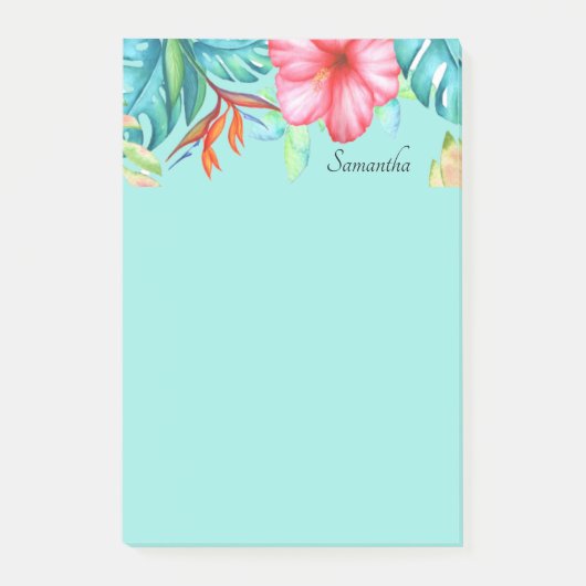 Tropische Bloemen Persoonlijke Teal Post-it® Notes (Voorkant)