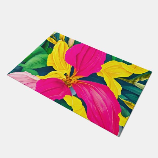 Tropische bloemen planten deurmat (Schuin)