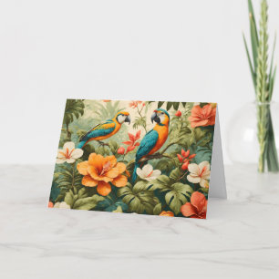 tropische bloemen, Planten en papegaaien Kaart