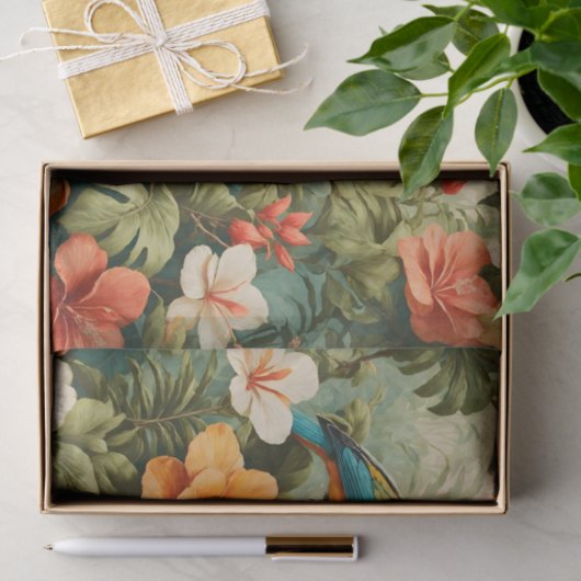 tropische bloemen, Planten en papegaaien Tissuepapier (Geschenk)