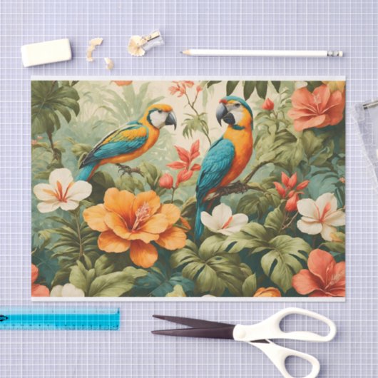  tropische bloemen, Planten en papegaaien Tissuepapier (Craft)