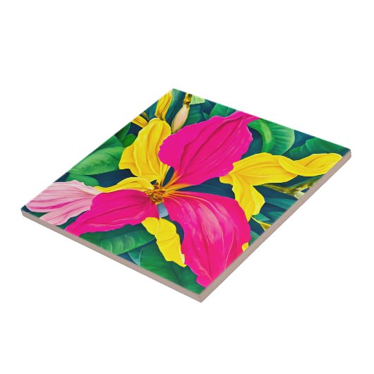 Tropische bloemen planten tegeltje (Zijkant)