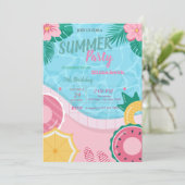 Tropische Bloemen Pool Verjaardagsfeest Kaart (Staand voorkant)