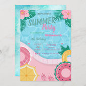 Tropische Bloemen Pool Verjaardagsfeest Kaart (Voorkant / Achterkant)