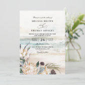 tropische bloemen protea strand qr code bruiloft kaart (Staand voorkant)