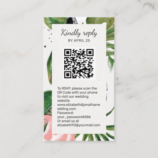 Tropische bloemen QR Code online RSVP Enclosure Informatiekaartje (Voorkant)