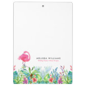 Tropische bloemen rand & roze flamingo klembord (Achterkant)