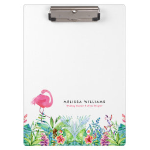 Tropische bloemen rand & roze flamingo klembord