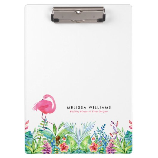 Tropische bloemen rand & roze flamingo klembord (Voorkant)