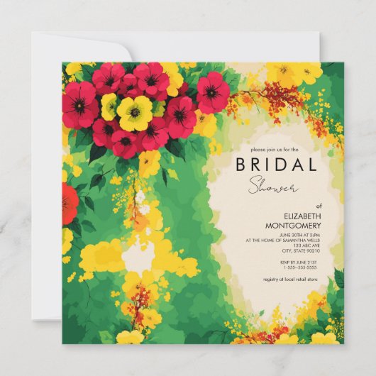 Tropische Bloemen Reggae Bridal Douche Uitnodiging (Voorkant)