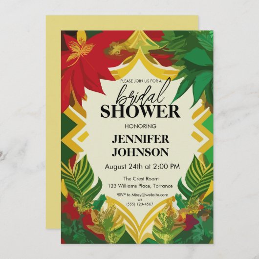 Tropische Bloemen Reggae Bridal Douche Uitnodiging (Voorkant / Achterkant)
