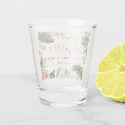 Tropische Bloemen Roze Bachelorette Party Shot Glas (Achterkant)