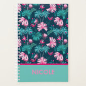 Tropische Bloemen Roze Blauwgroen Gepersonaliseerd Planner (Voorkant)