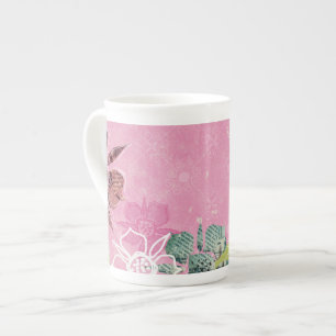 Tropische Bloemen Roze Bone China Mok