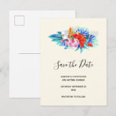 Tropische bloemen - Roze en Aqua sparen de Datum Uitnodiging Briefkaart (Voorkant / Achterkant)