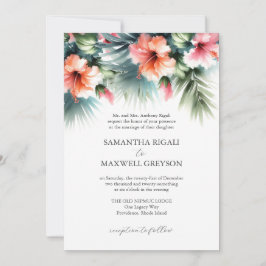 Tropische Bloemen Roze en Sinaasappel Formele Brui Kaart