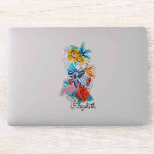 Tropische bloemen, roze flamingo - gepersonaliseer sticker (Computer)