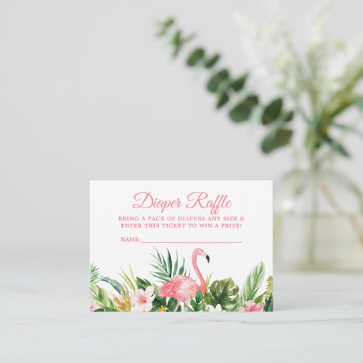 Tropische Bloemen Roze Flamingo Luier Raffle Ticke Informatiekaartje (Staand voorkant)