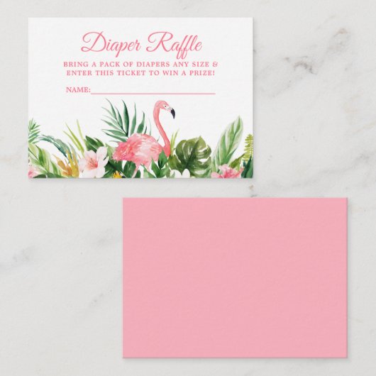 Tropische Bloemen Roze Flamingo Luier Raffle Ticke Informatiekaartje (Voorkant / Achterkant)