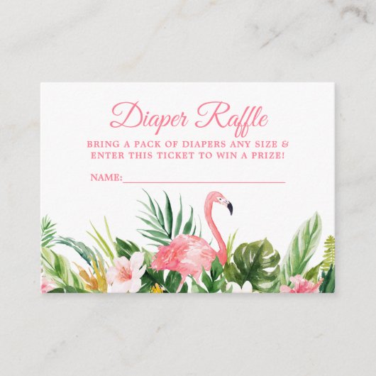Tropische Bloemen Roze Flamingo Luier Raffle Ticke Informatiekaartje (Voorkant)