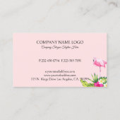 Tropische bloemen & roze flamingo op roze visitekaartje (Achterkant)