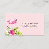 Tropische bloemen & roze flamingo op roze visitekaartje (Voorkant)